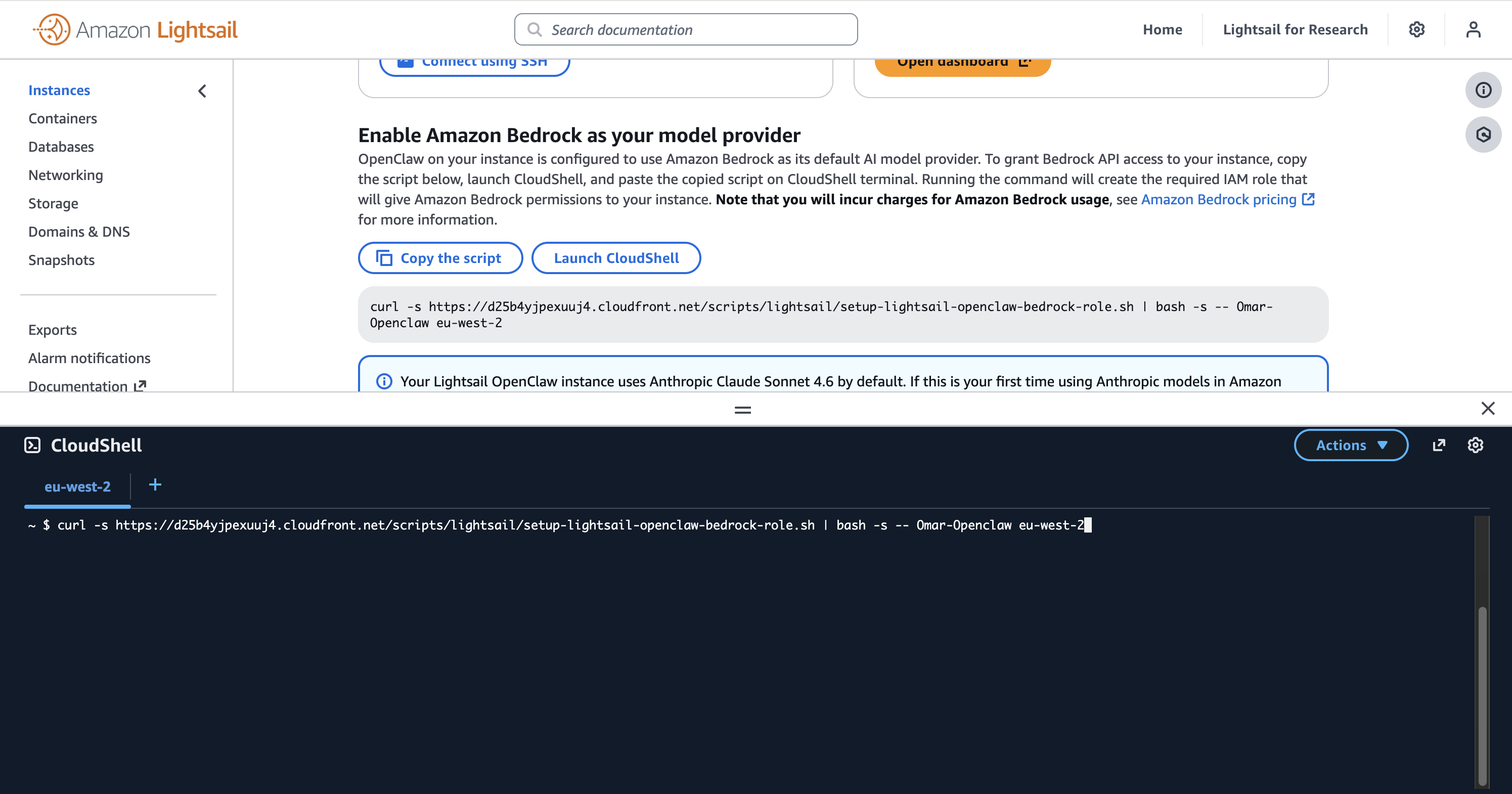 Run Bedrock setup script in CloudShell