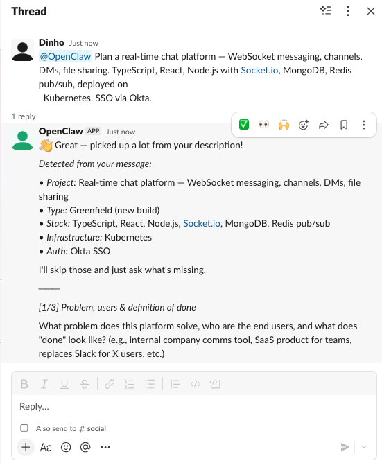 Slack conversation — intake